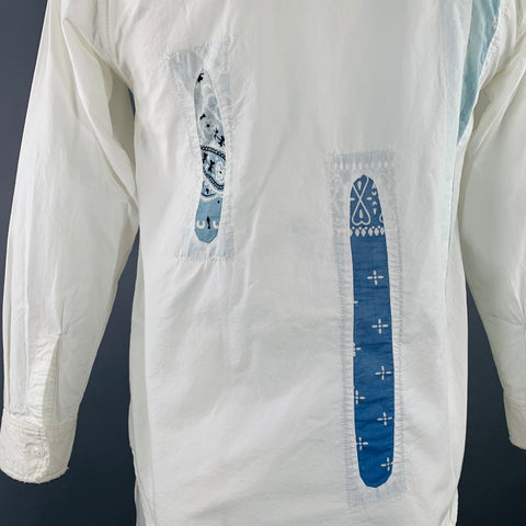 KAPITAL KOUNTRY SS21 Size L White Blue Patchwork Cotton Embroidered Long Sleeve Shirt