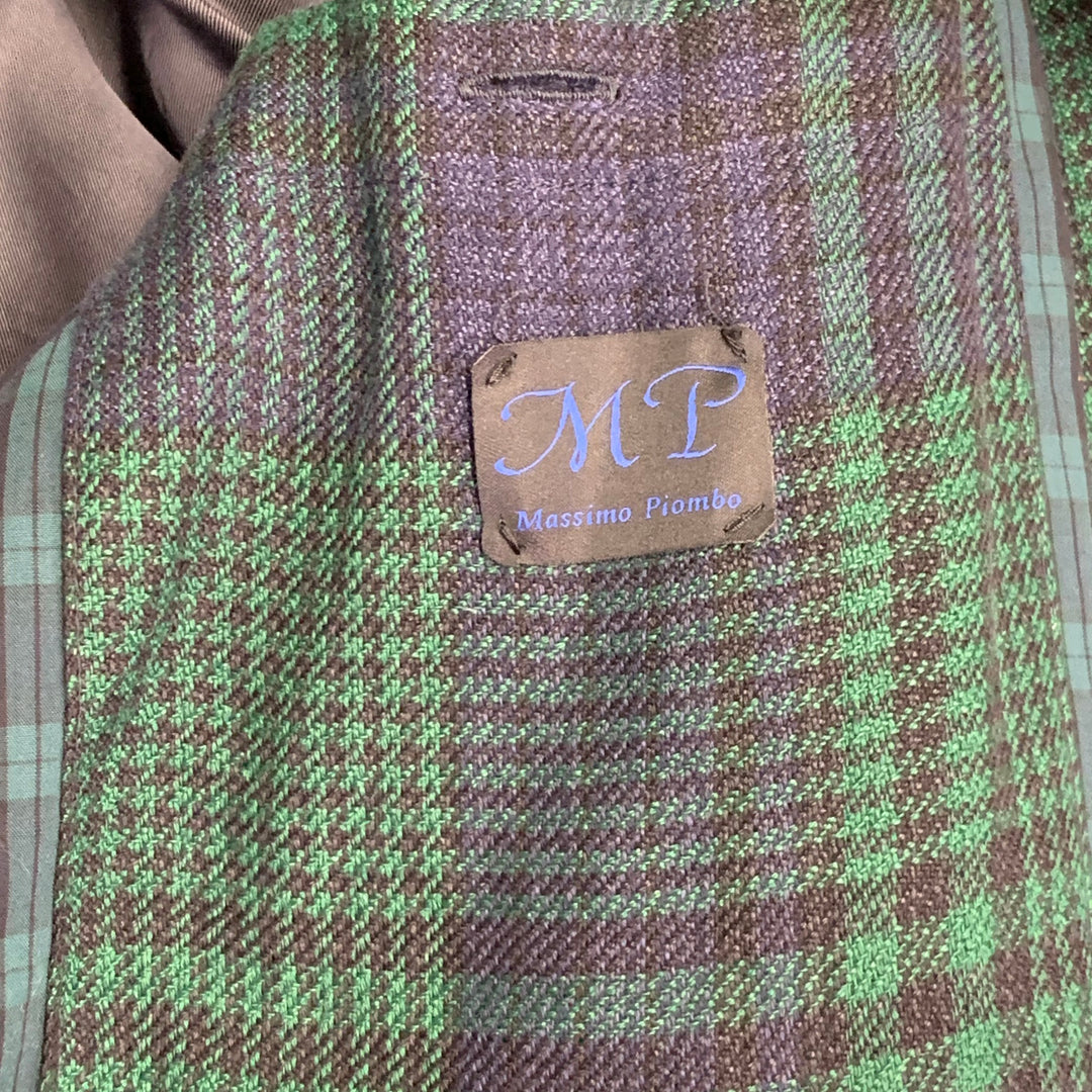 MASSIMO PIOMBO Size 42 Green Black Glenplaid Hidden Buttons Bomber Jacket