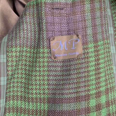 MASSIMO PIOMBO Size 42 Green Black Glenplaid Hidden Buttons Bomber Jacket