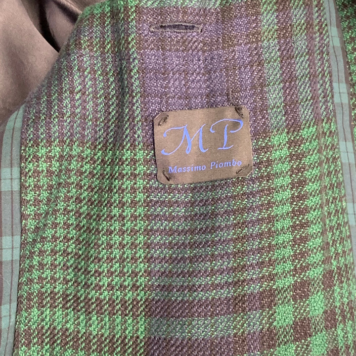MASSIMO PIOMBO Size 42 Green Black Glenplaid Hidden Buttons Bomber Jacket