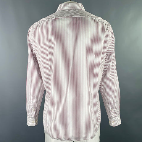 HUGO BOSS Size XL White Purple Stripe Cotton Long Sleeve Shirt