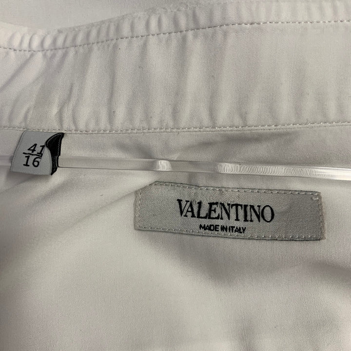 VALENTINO Size M White Cotton Spread Collar Hidden Placket Long Sleeve Shirt