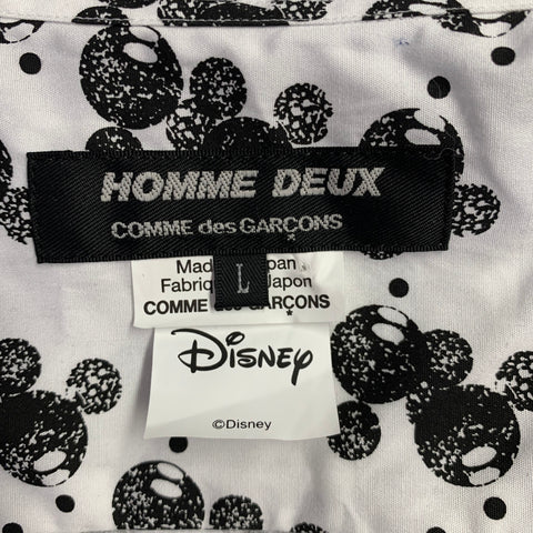 COMME des GARCONS HOMME Size L Mickey Mouse White Black Cotton Long Sleeve Shirt
