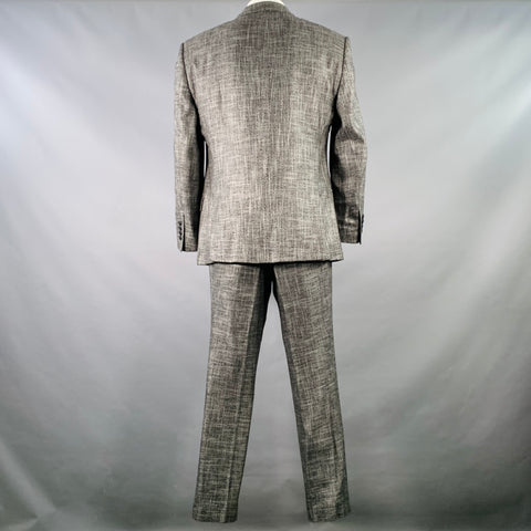 VERSACE COLLECTION Size 46 Black White Woven Bamboo Single Breasted Suit