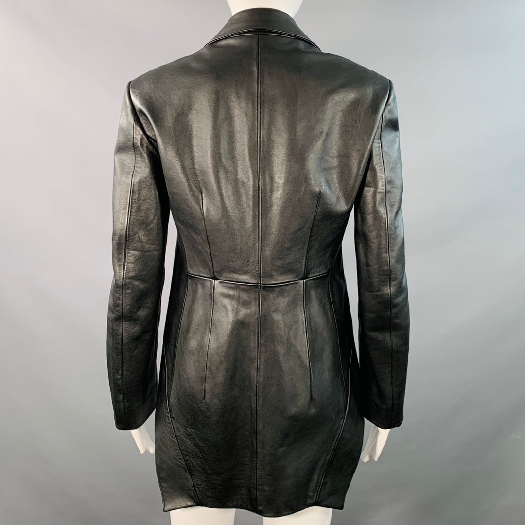 BURBERRY Size 4 Black Leather Biker Belted Coattails Jacket