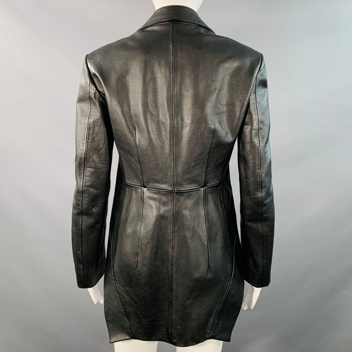 BURBERRY Size 4 Black Leather Biker Belted Coattails Jacket