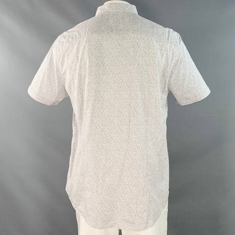 JOHN VARVATOS * U.S.A. Size XL White Blue Dots Cotton Blend Short Sleeve Shirt