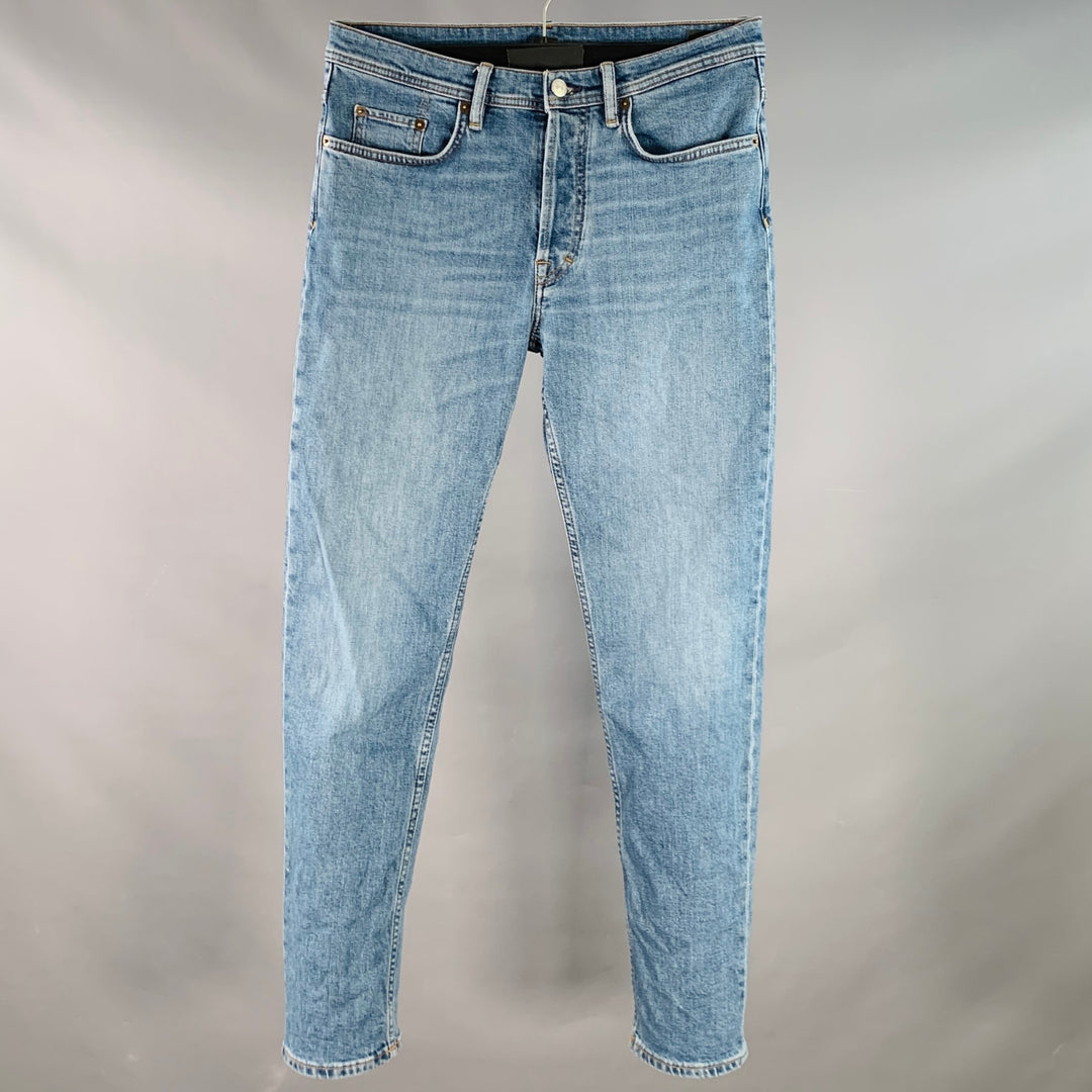ACNE STUDIOS Size 29 River Mid Blue Contrast Stitch Cotton Blend Button Fly Jeans