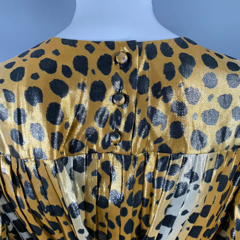 MARC JACOBS Size 0 Gold Black Silk Metallic Animal Print Pleated Dress