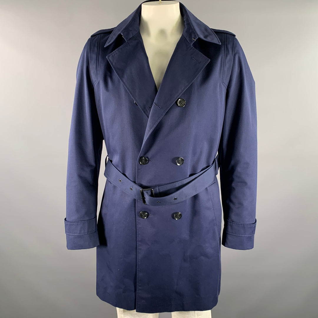 HUGO BOSS Size 42 Navy Polyester Blend Double Breasted Trenchcoat