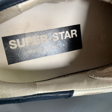 GOLDEN GOOSE Size 9 White Navy Logo Leather Skater Sneakers