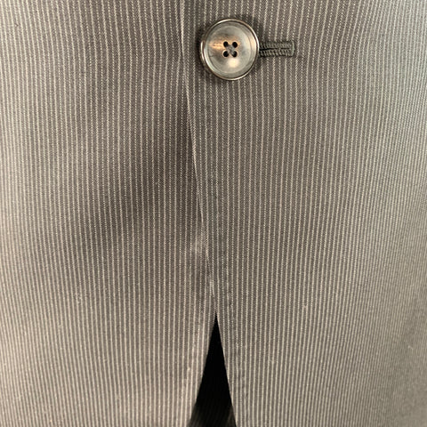 ASTOR & BLACK Size 44 Black Grey Stripe Single Breasted Peak Lapel 3 Piece Suit