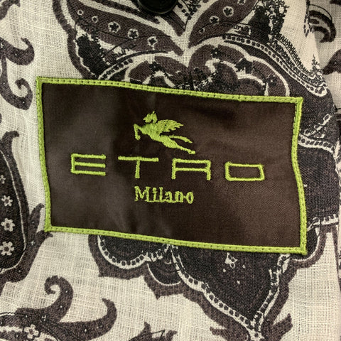 ETRO Size 40 Black White Stripe Cotton Peak Lapel Suit