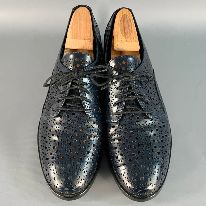 ALAIA Size 10 Navy Perforated Leather Derby Lace-Up Shoes
