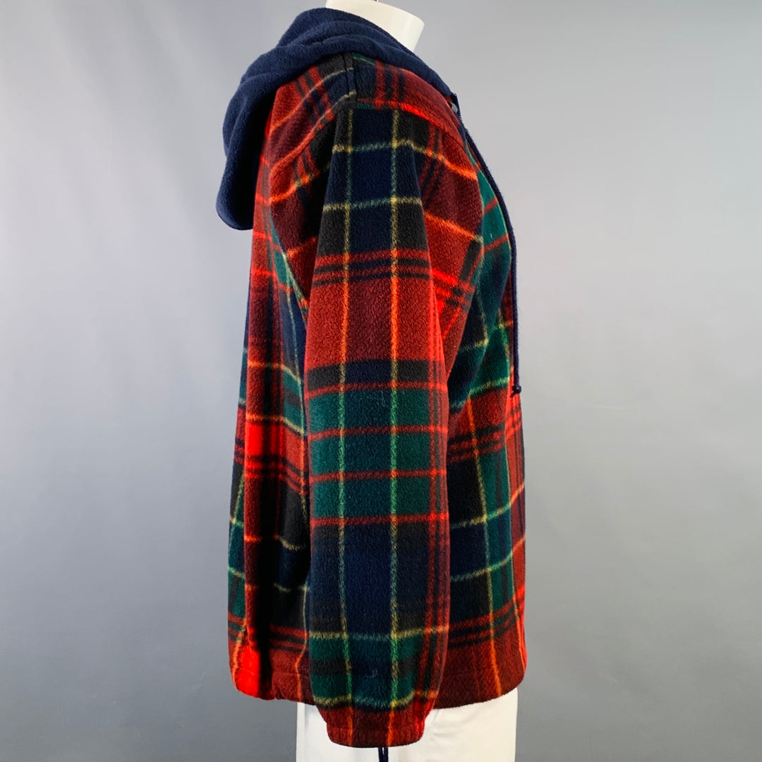 POLO by RALPH LAUREN Size XL Red Navy Green Plaid Polyester Hooded 1/4 Zip Sweatshirt