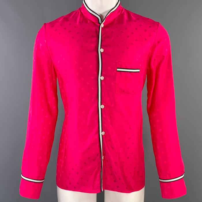 MARNI Size M Pink Fuchsia Monogram Viscose Nehru Collar Long Sleeve Shirt