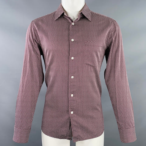THEORY Size M Toby P Brown White Squares Cotton One Pocket Long Sleeve Shirt