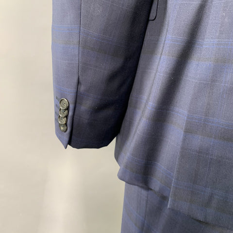 Z ZEGNA Size 46 Regular Navy Blue Plaid Wool Notch Lapel Suit