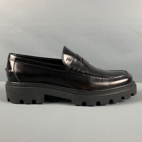 TOD'S Talla 11.5 Mocasines con suela deportiva de cuero macizo negro