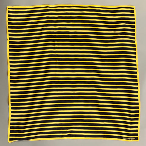RALPH LAUREN COLLECTION Yellow Navy Stripe Silk Square Scarf
