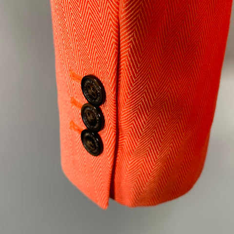 MR. GENTLEMAN Size 40 Orange Herringbone Cotton Notch Lapel Sport Coat