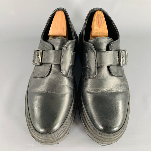 8 BY YOOX Size 10 Black Leather Buckle Chunky Sole Loafers
