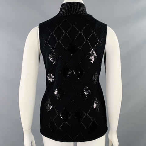 EMPORIO ARMANI Size L Black Virgin Wool Sequined Sleeveless Dress Top