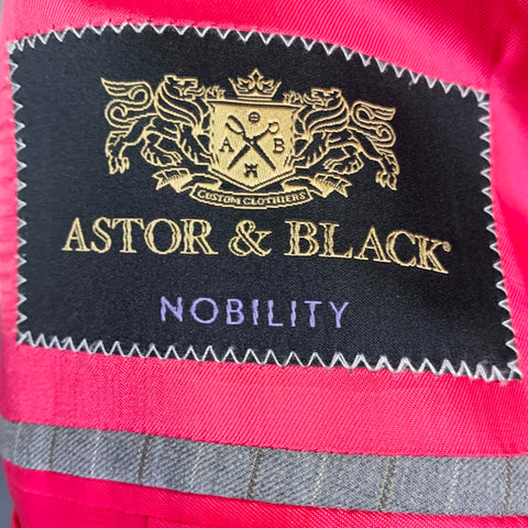 Ensemble Costume et Gilet ASTOR & BLACK Taille 44 Rayures Grises et Brunes, Simple Boutonnage