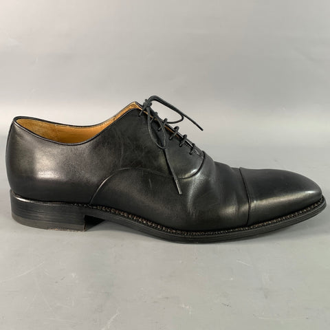 BARNEYS Size 9 Black Pebble Grain Leather Oxford Lace Up Shoes