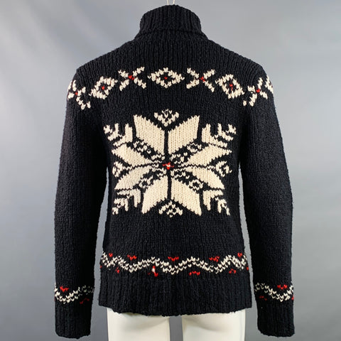 Polo Ralph Lauren Pull nordique en laine et alpaga noir, rouge et blanc – Taille M