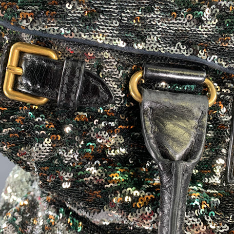 MIU MIU Black Metallic Sequined Leather Top Handles Handbag