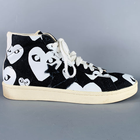 CONVERSE COMME des GARCONS PLAY Sz 10 Black White Hearts Canvas High Top Sneaker