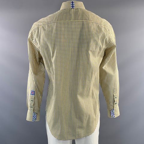 ROBERT GRAHAM Size L Yellow Blue Plaid Cotton Button Up Long Sleeve Shirt