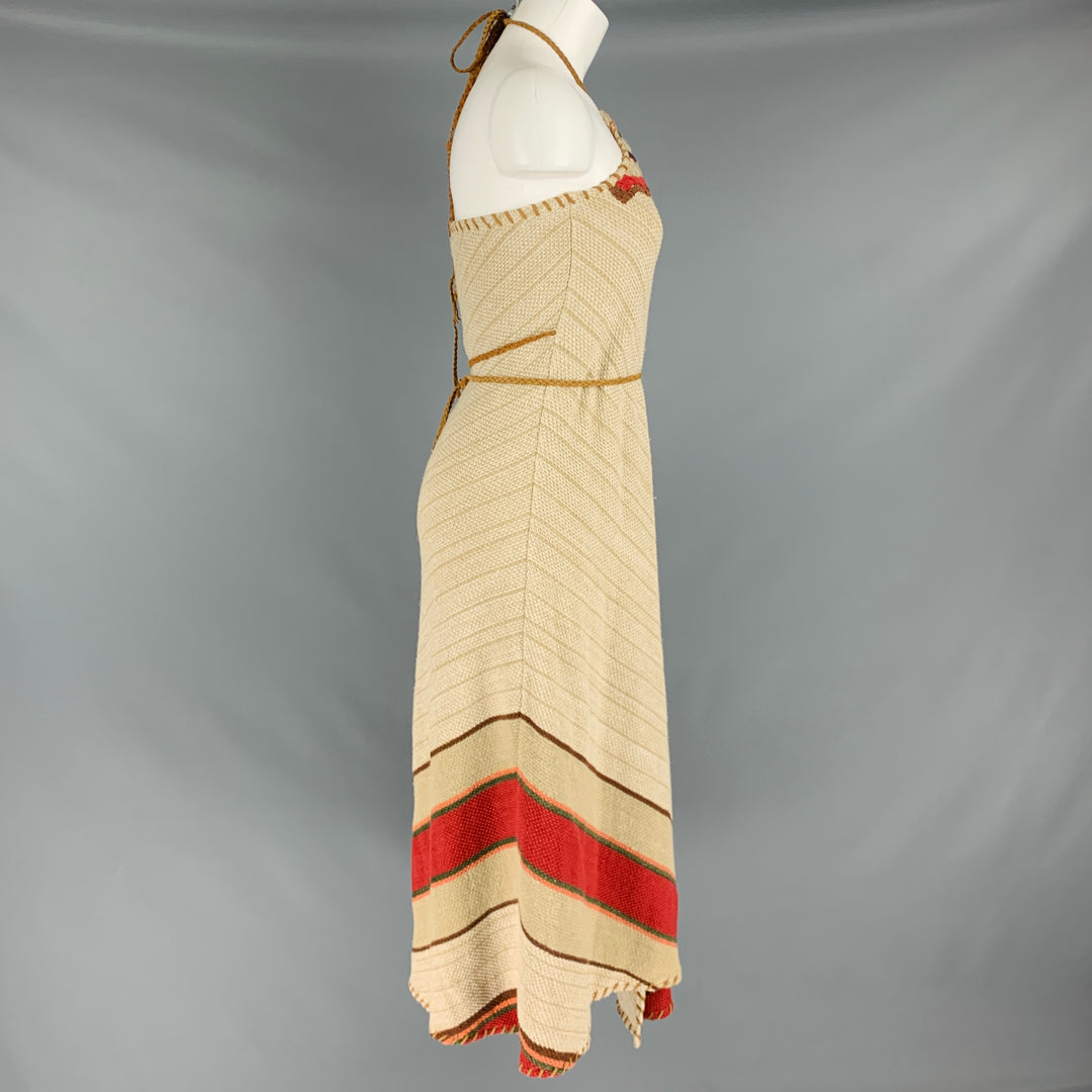 RALPH LAUREN Size L Beige Linen Blend Leather Trim Halter Wrap Dress – Sui  Generis Designer Consignment