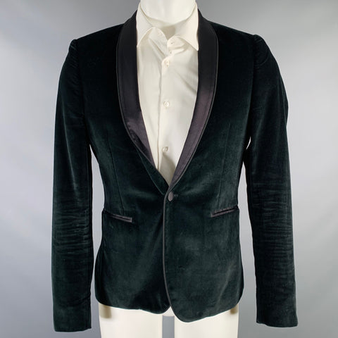 THE KOOPLES Size 38 Black Velvet Cotton Velvet Shawl Sport Coat