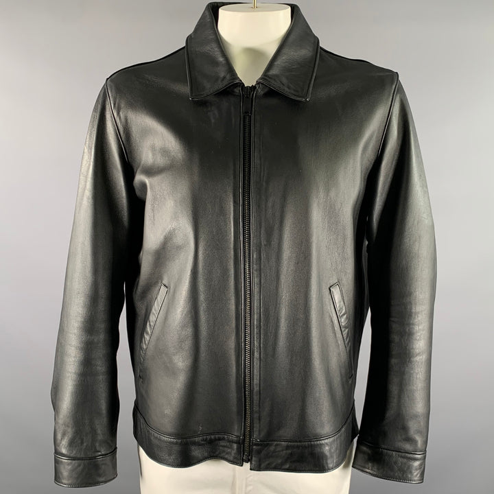 THURSDAY Chest Size XL Black Solid Lambskin Pointed Collar Jacket