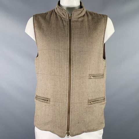 BRUNELLO CUCINELLI Size L Beige Brown Wool Herringbone Vest