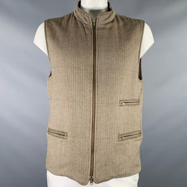 BRUNELLO CUCINELLI Size L Beige Brown Wool Herringbone Vest
