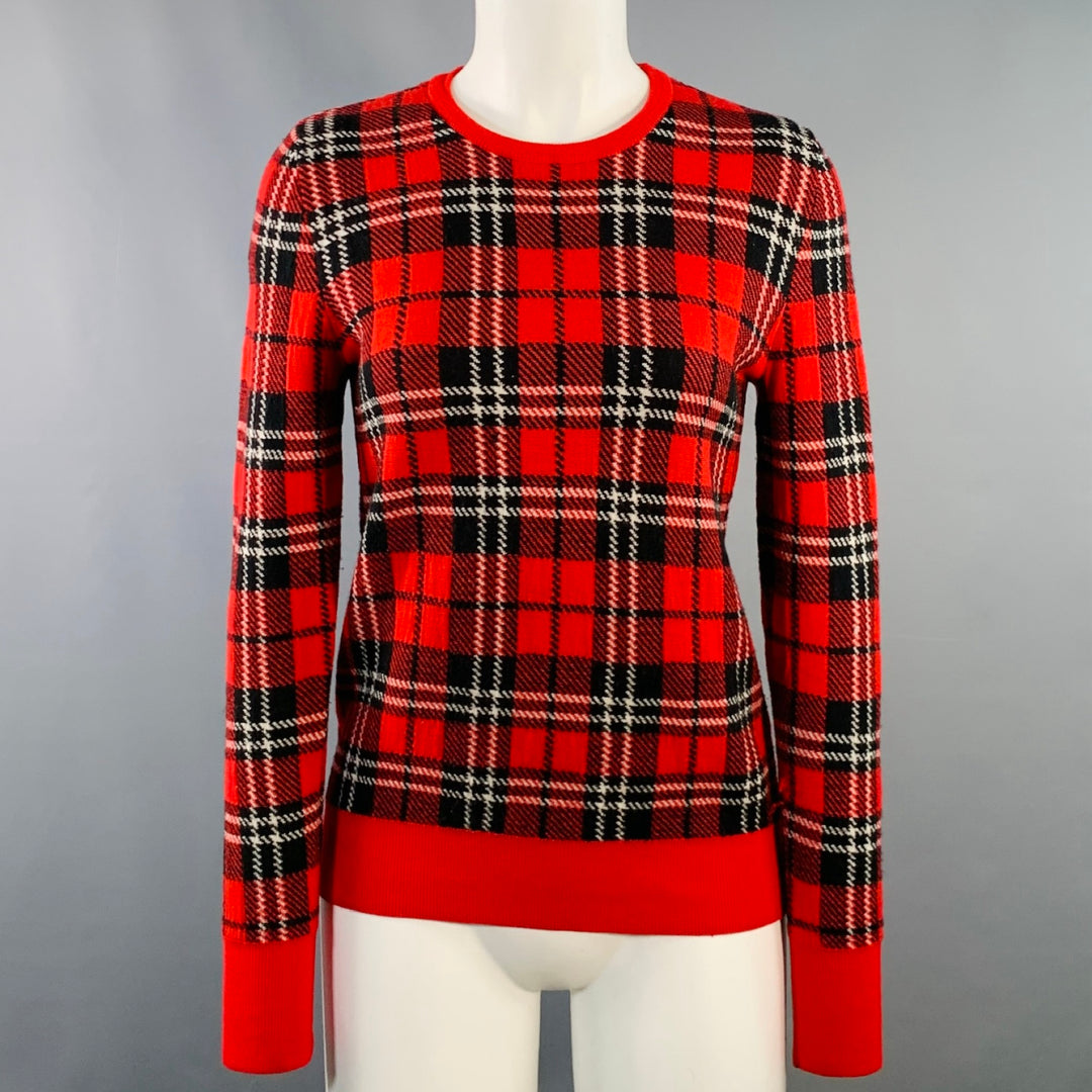EQUIPMENT Size S Red Black White Wool Blend Plaid Crew Neck Pullover