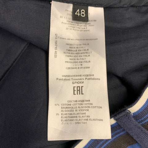 ETRO Size 32 Blue Black White Stripe Cotton Blend Flat Front Casual Pants