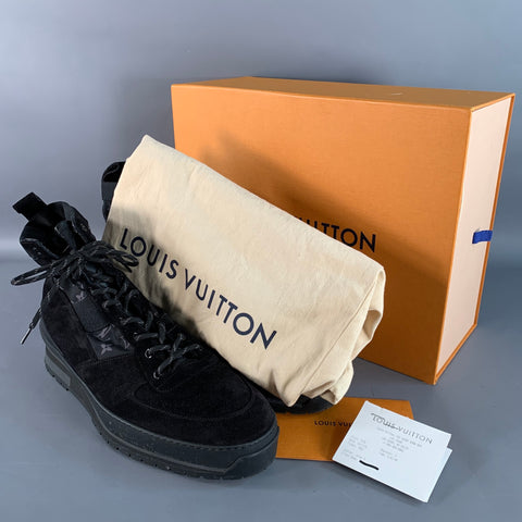 LOUIS VUITTON Size 10.5 Harlem Black Logo Canvas High Top Boots