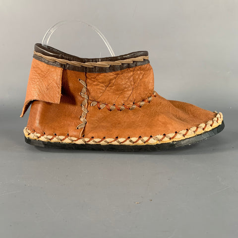 BEATRICE VALENZUELA Size 8 Brown Tan Leather Contrast Stitch Moccasin Boots