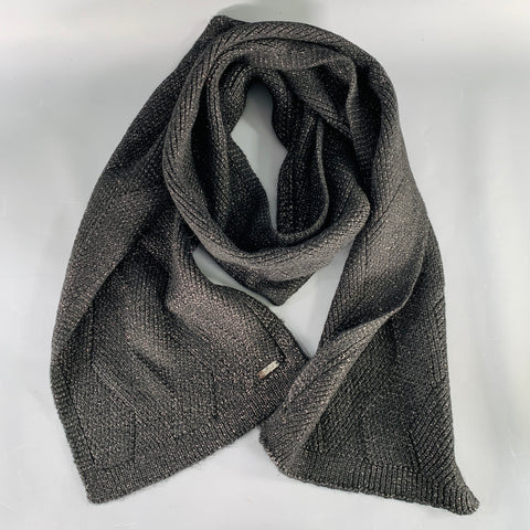 CALVIN KLEIN Black Silver Knit Polyester Blend Scarf Beanie Set