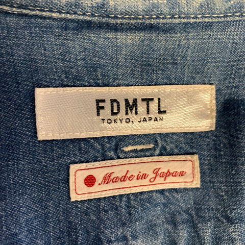 FDMTL Size M Blue Patchwork Cotton Button Up Long Sleeve Shirt