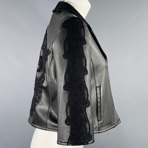 PHILIPP PLEIN Size S Black Lace Skulls Lamb Skin Jacket