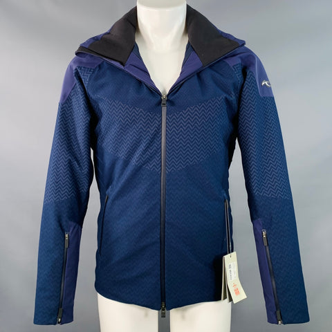 KJUS Size M Freelite Navy Chevron Polyester Hooded Ski Jacket