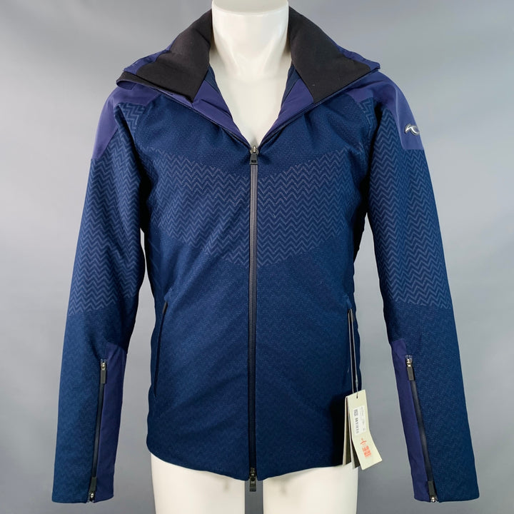 KJUS Size M Freelite Navy Chevron Polyester Hooded Ski Jacket