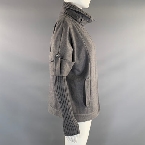 BRUNELLO CUCINELLI Size 6 Grey Wool Cashmere Ribbed Zip Up Jacket