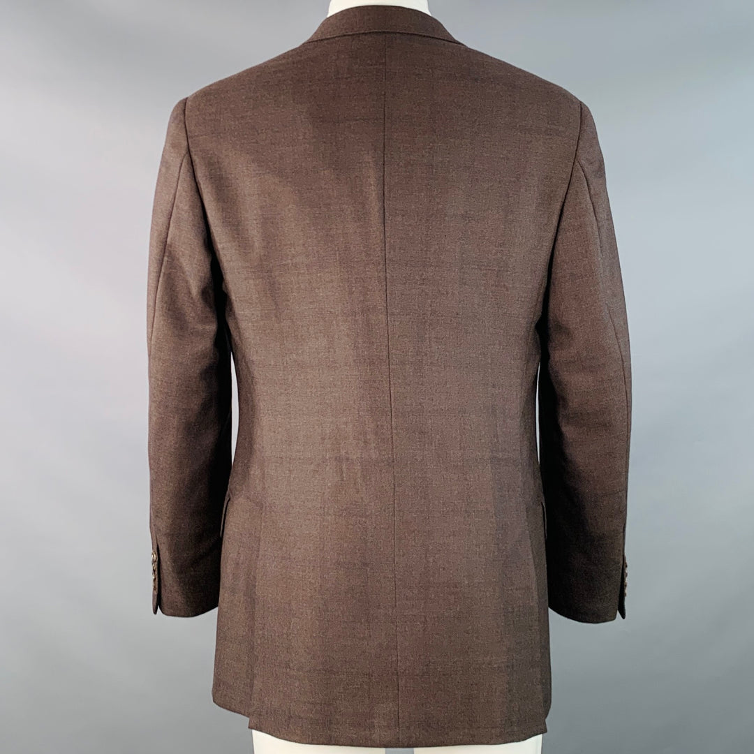 HERMES Size 40 Brown Navy Window Pane Wool Notch Lapel Sport Coat