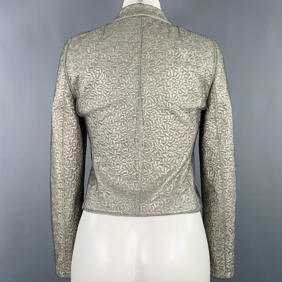 AKRIS Runway Size 4 Silver Mesh Embroidered Double Layer Jacket Blazer